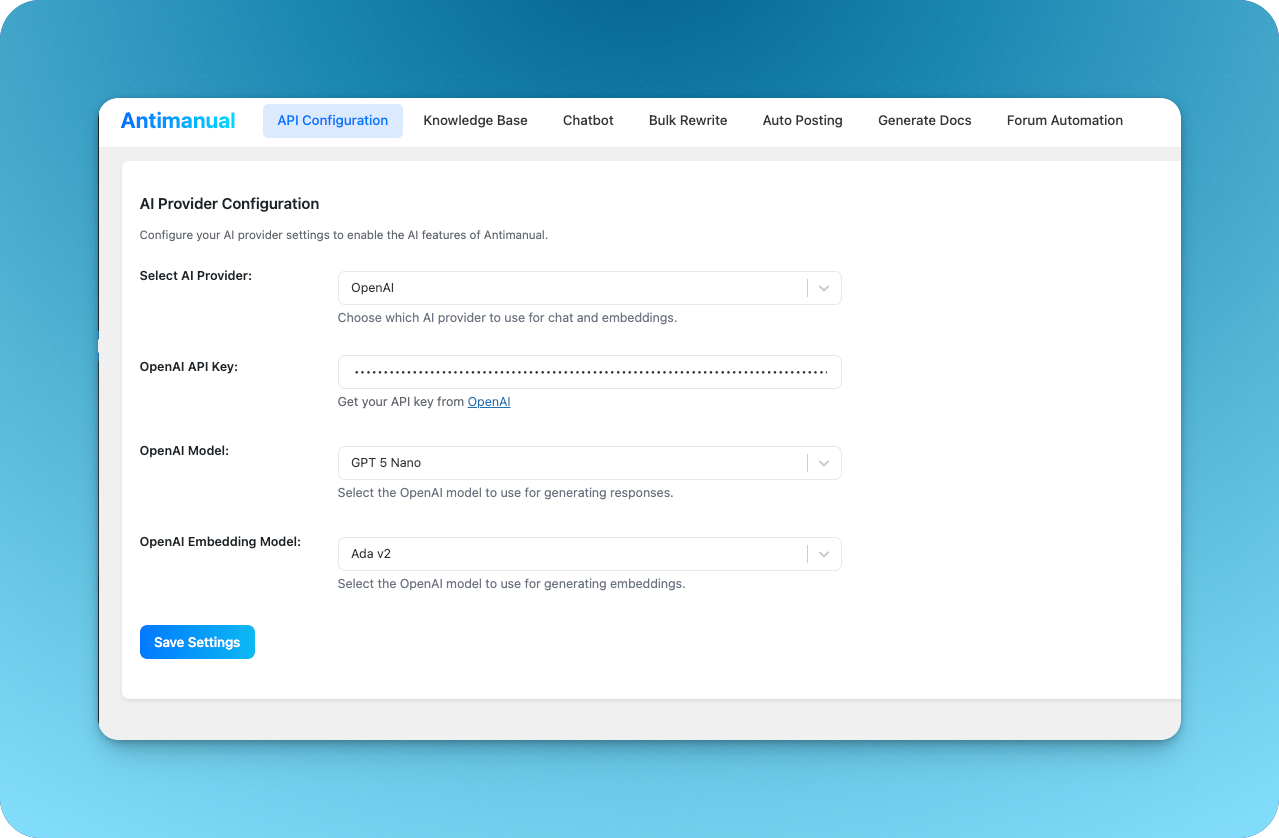 Api configuration