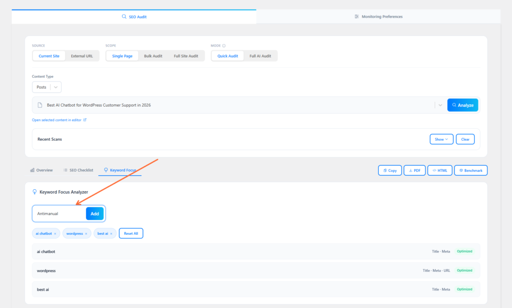 Keyword Focus Analyzer