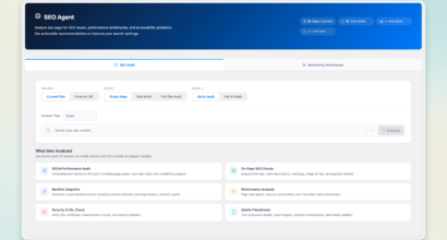 Antimanual SEO Agent dashboard with SEO Audit and Monitoring Preferences tabs for WordPress SEO monitoring