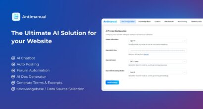 Antimanual AI plugin for WordPress product cover used for the WordPress AI translation plugin guide